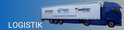 Logistik, blaugrauer Farbverlauf und WIR LKW